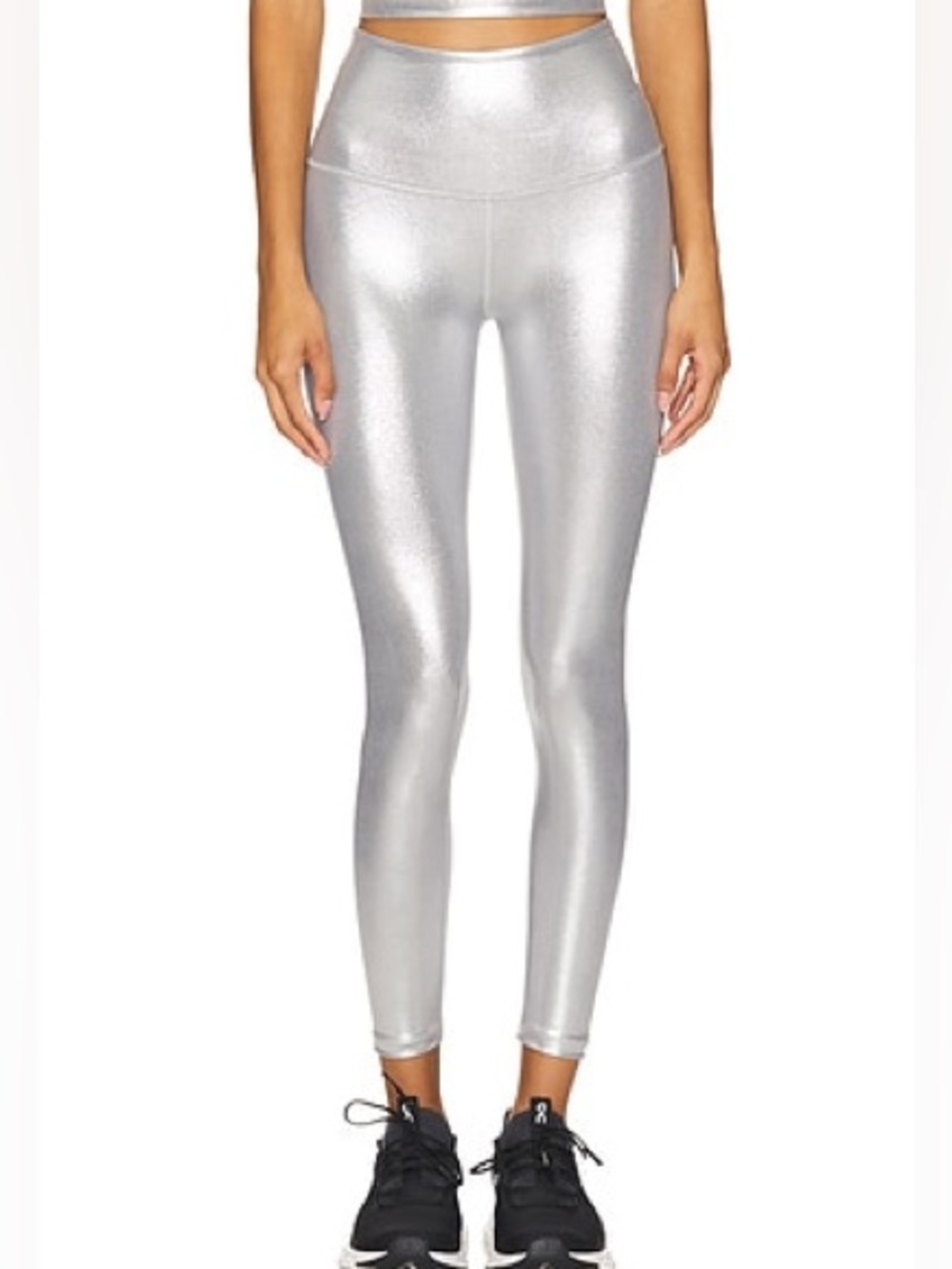 Beyond Yoga Caught In The Midi High Waisted Leggings in Liquid Silver Medium